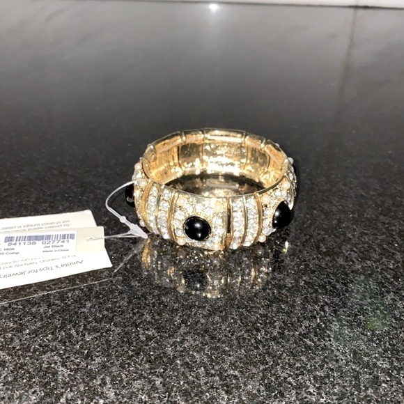 Amrita Singh Emma Stretch Cuff Jet Black.Jet black beads with crystal/pearls.NWT - Picture 3 of 9